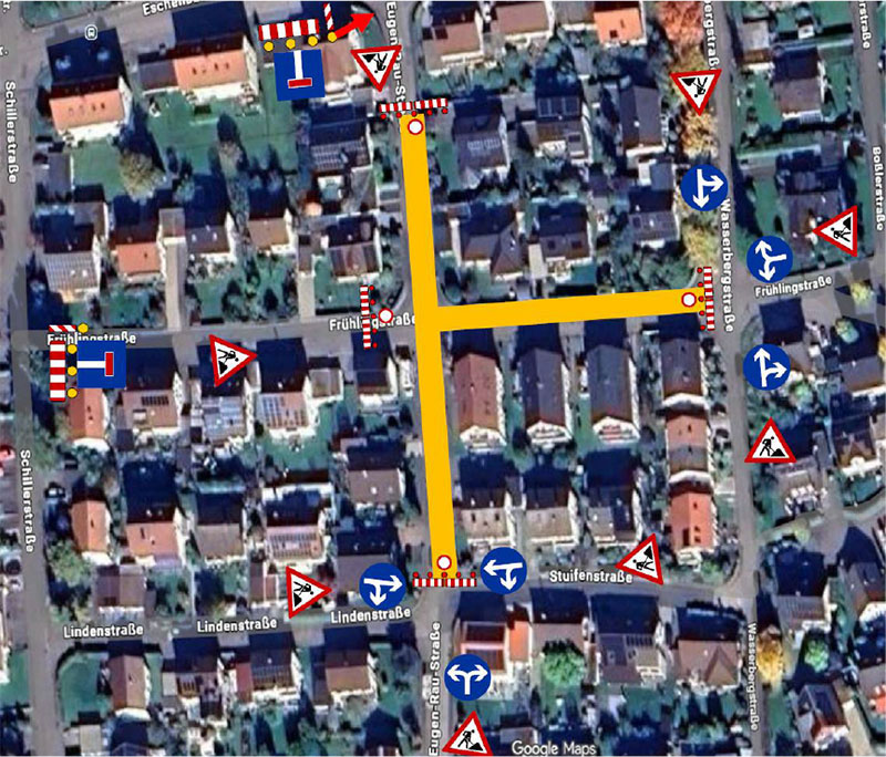 Bild: Ein Teil der Frühlingsstraße und der Eugen-Raum-Straße wird während des Bauabschnitts 2 gesperrt. Bild: Ein Teil der Frühlingsstraße und der Eugen-Raum-Straße wird während des Bauabschnitts 2 gesperrt.